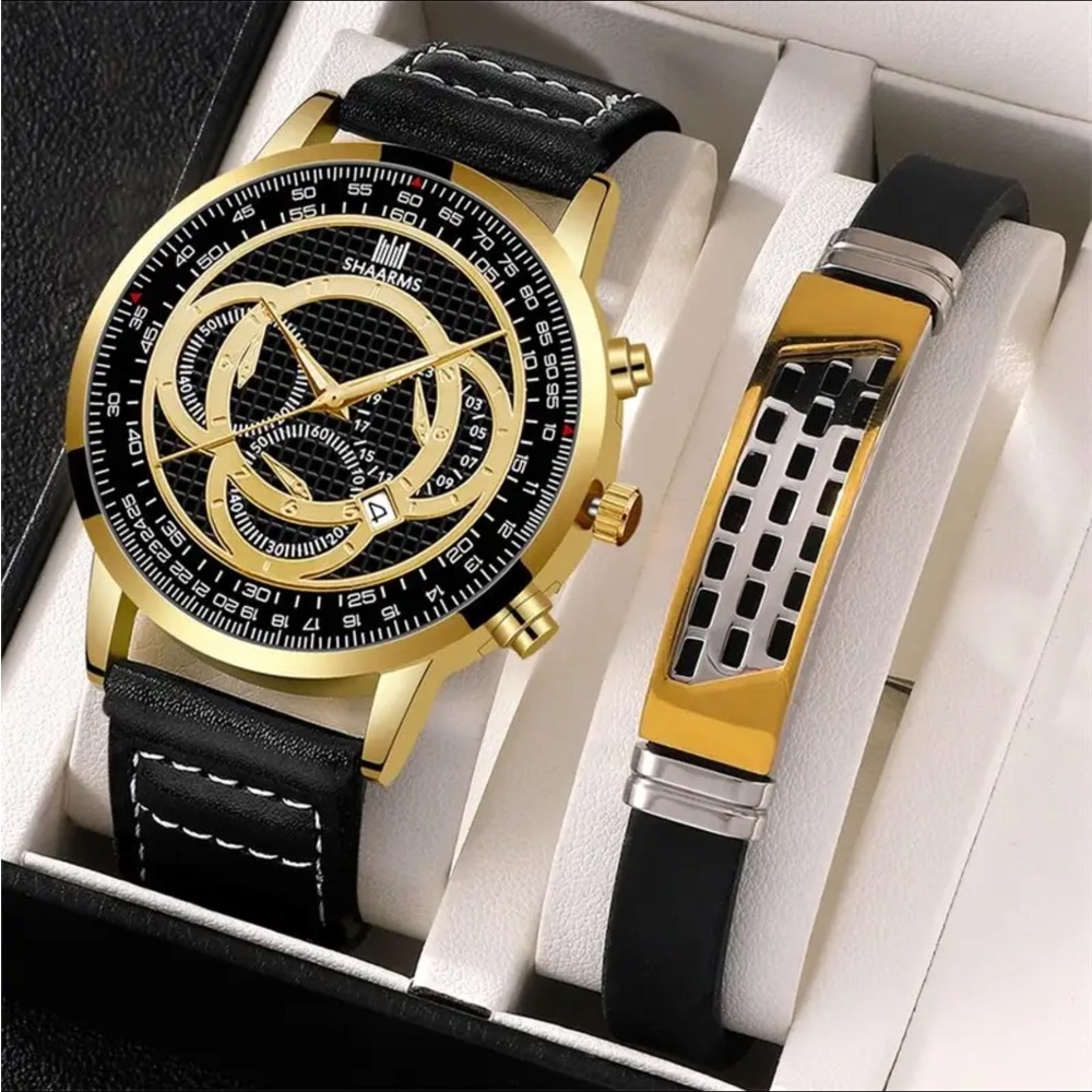Men Fashion Quartz Watch and Bracelet Set